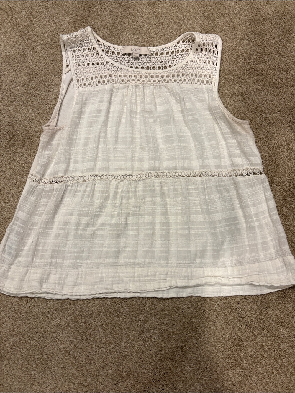 LOFT Cream Crochet Yoke Sleeveless Camisole